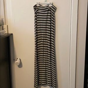 Grey and white striped maxi skirt